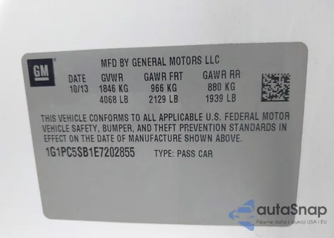 2014 Chevrolet Cruze 1Lt Auto из США, поврежденный, VIN 1G1PC5SB1E7202855